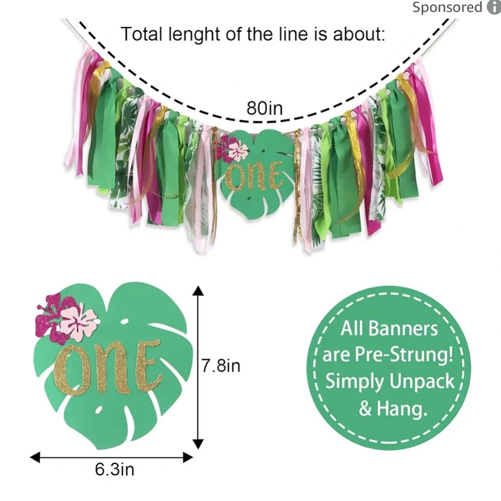 Aloha to One, 1 st. Birthday Luau Theme Highchair Banner